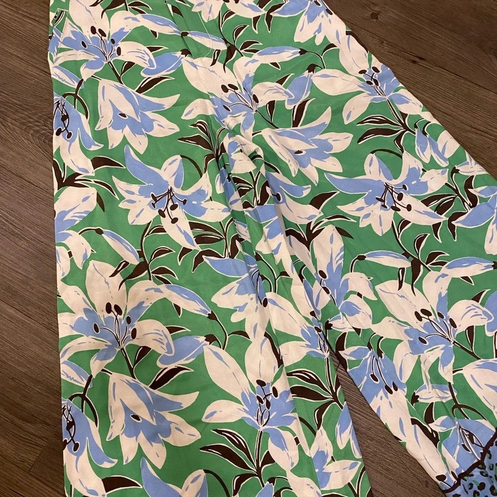 Anthropologie Maeve Cece Stripe Border Blue and Green Wide leg Pants - Picture 4 of 10